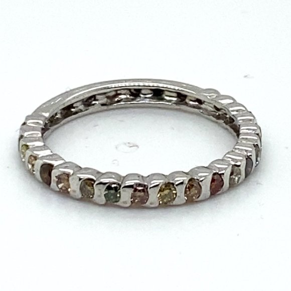 Fancy Colored Diamonds 1.02ct Solid 14K White Gold Eternity Ring - Picture 5 of 8
